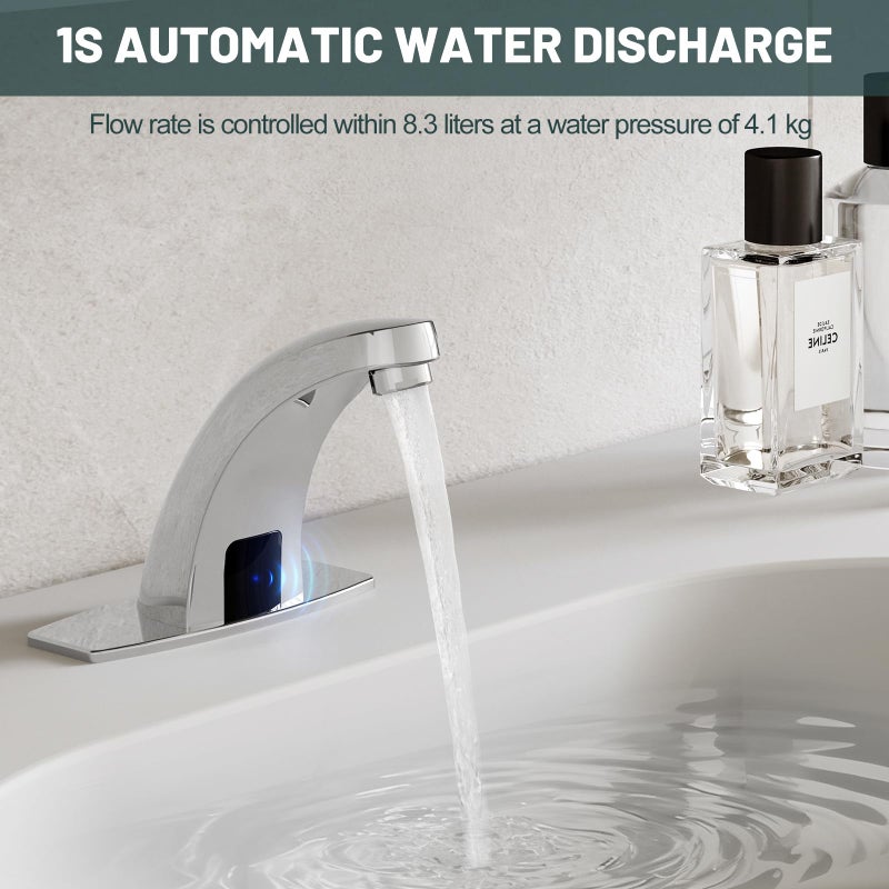 Green Spring Greenspring Touchless Bathroom Sink Faucet, Motion Automatic Sensor Faucet, Hands Free Vanity Faucets with Hole Cover Plate, Modern Commercial with Control Box and Temperature Mixer, Chrome - Image 5